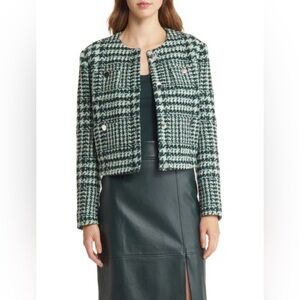 Hugo Boss | Janoa Houndstooth Crop Jacket In Court Green Fantasy